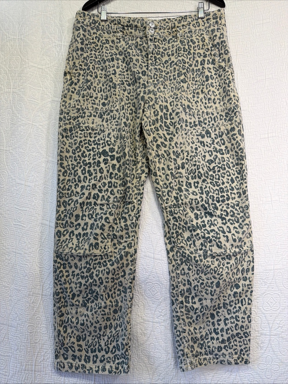 Anthropologie Pilcro Wanderer Utility Double Knee Jeans 32 Leopard Print Fits 36